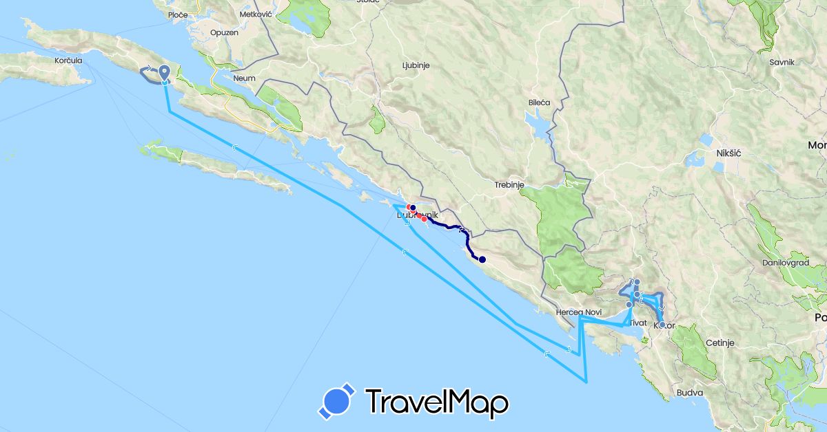 TravelMap itinerary: driving, cycling, hiking, boat in Croatia, Montenegro (Europe)