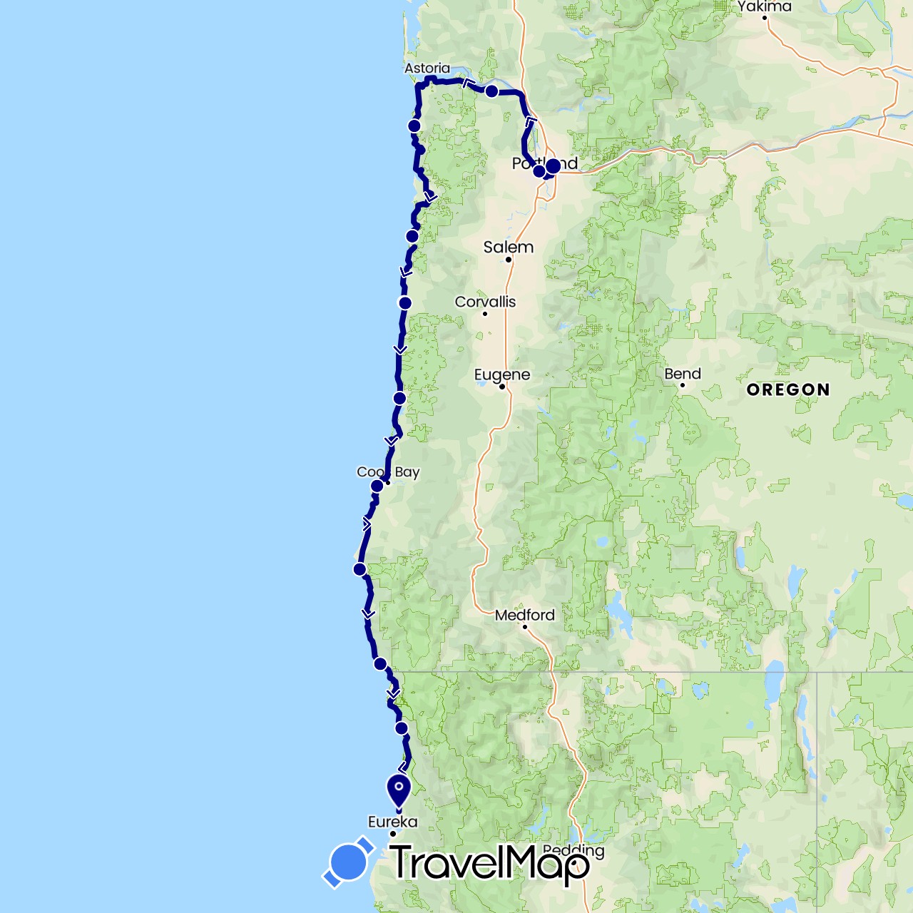 TravelMap itinerary: driving in United States (North America)