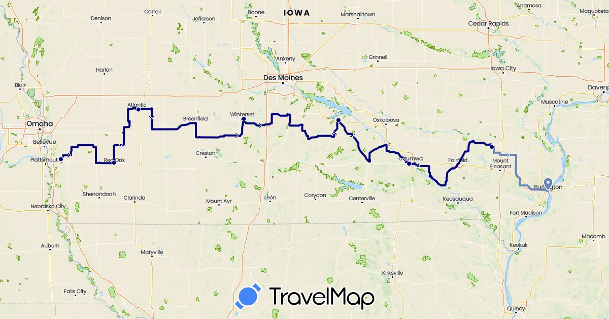 TravelMap itinerary: driving, cycling in United States (North America)