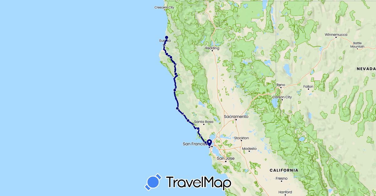 TravelMap itinerary: driving in United States (North America)