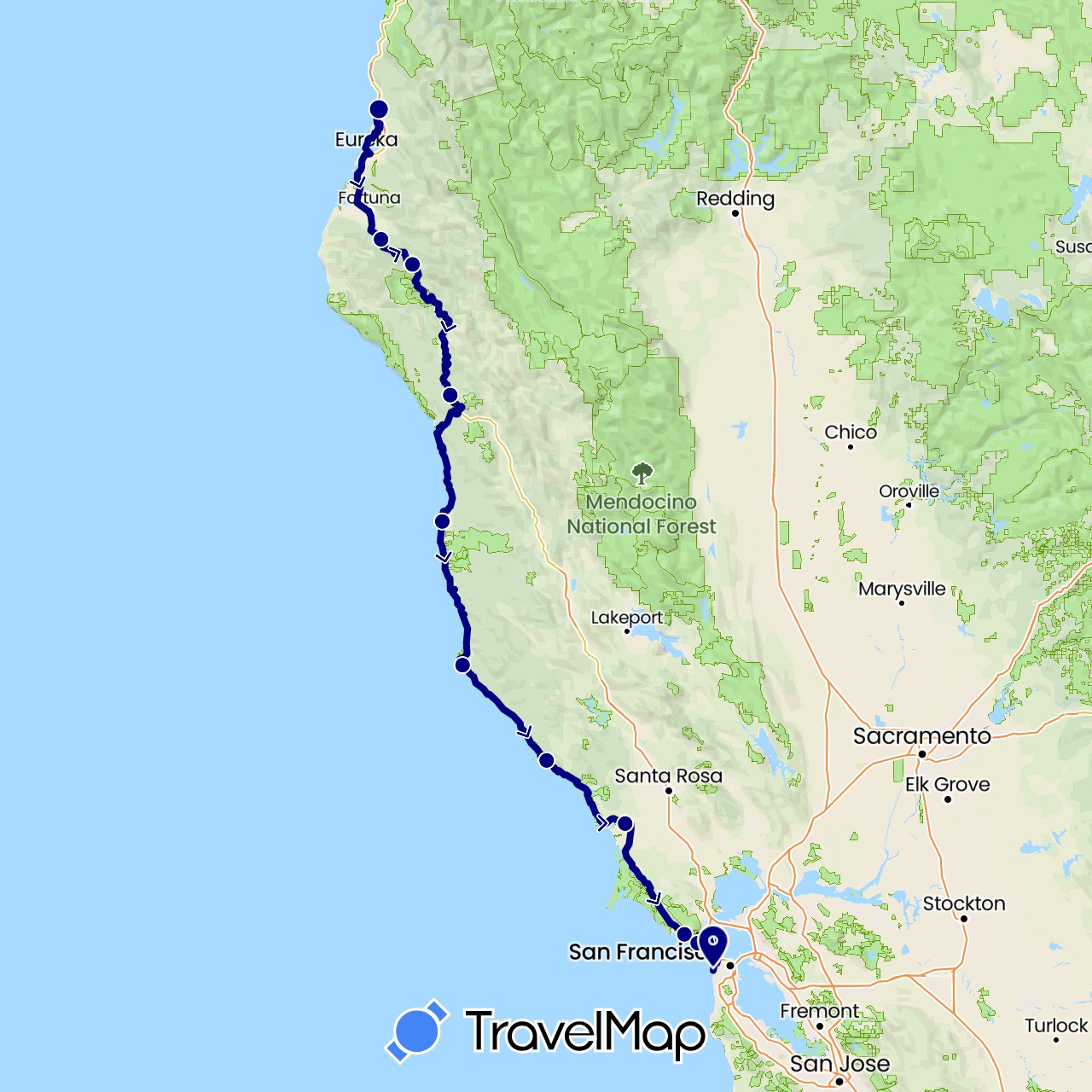 TravelMap itinerary: driving in United States (North America)