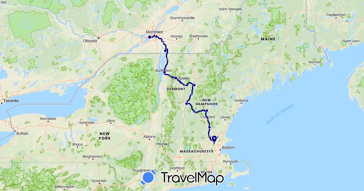 TravelMap itinerary: driving in Canada, United States (North America)