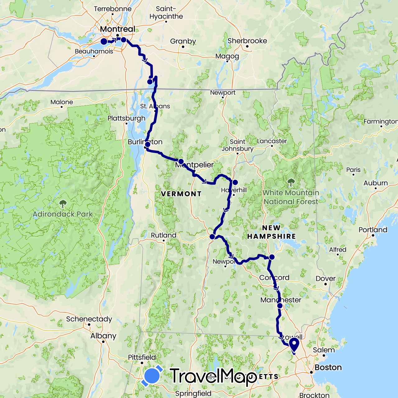 TravelMap itinerary: driving in Canada, United States (North America)
